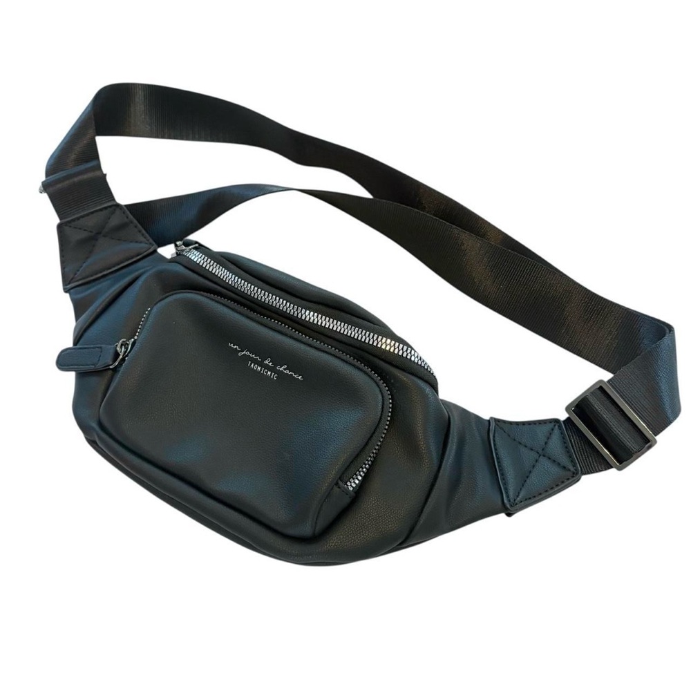 Black Faux Leather Fanny Pack